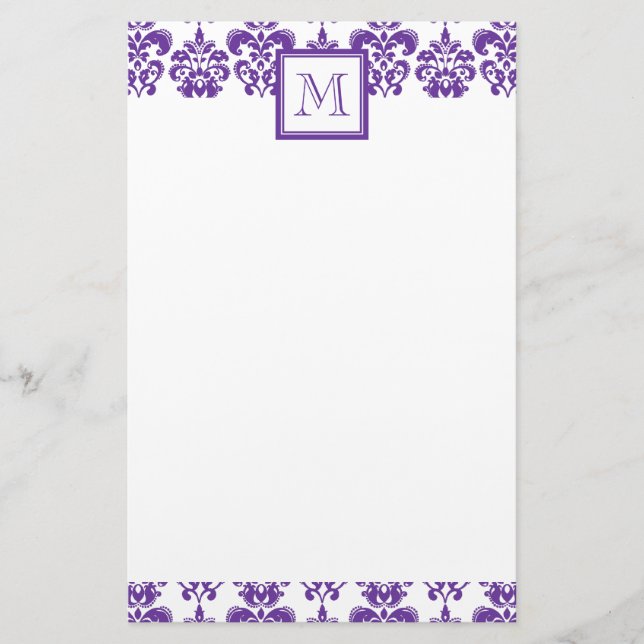 Papeterie Votre monogramme, motif pourpre foncé 2 de damassé (Devant)