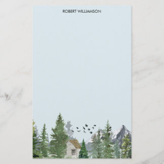 Papeterie Watercolor Mountains Nature Fir Trees Cabine fores