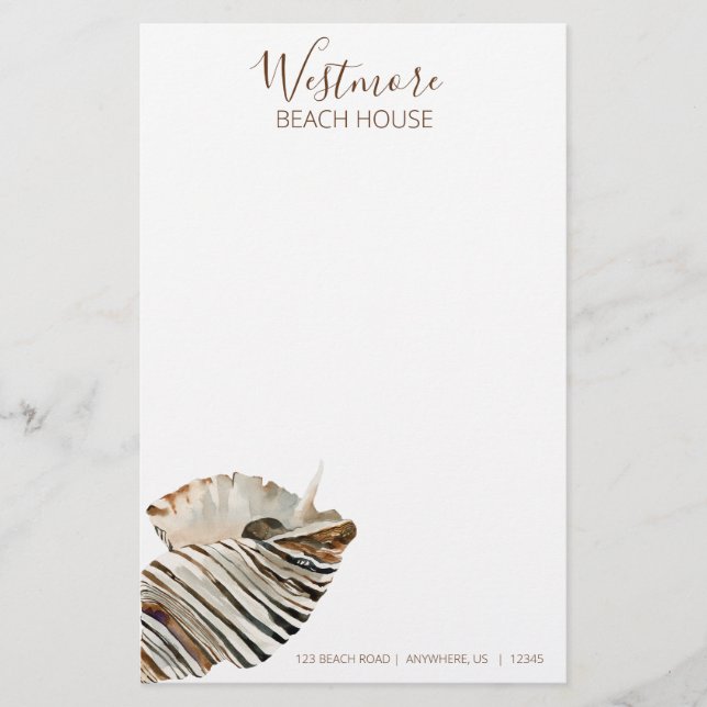 Papeterie Watercolor Seashell Beach House (Devant)