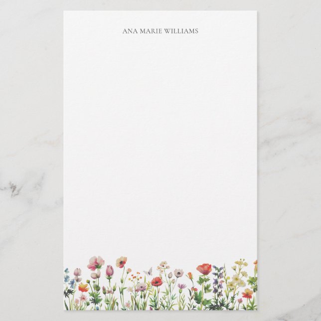 Papeterie Watercolor Wildflower Elegant Stationery Paper (Devant)