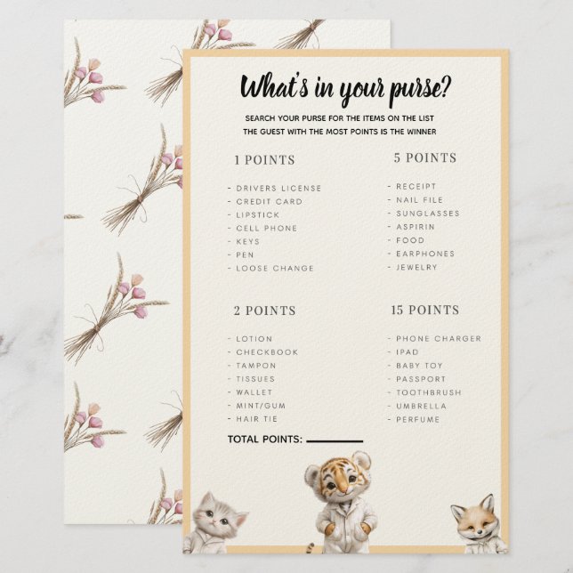 Papeterie Whats in your purse? Whimsical Pajama Animals (Devant / Derrière)