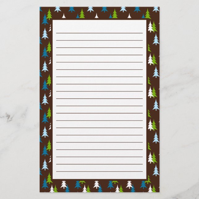Papeterie Whimsical Brown Bleu vert Motif d'arbre de Noël (Devant)