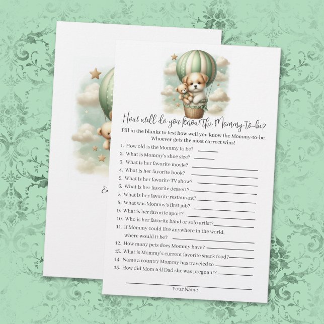 Papeterie Who Knows Mommy Best Puppy Baby Shower Game Card (Créateur téléchargé)