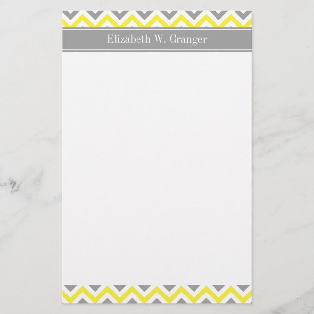 Papeterie Yellow Dk Gray White LG Chevron Gray Nom Monogram (Devant)
