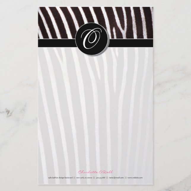 Papeterie zèbre ; monogramme noir (Devant)