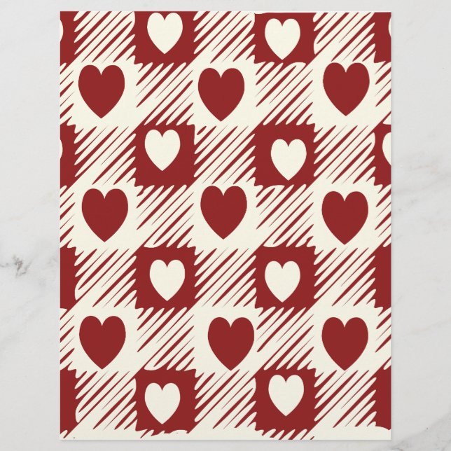 Papier à carreaux crème et rouge avec coeurs (Devant)