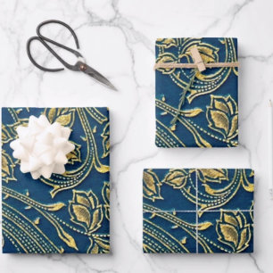 Papier à écrêtage en fleurs dorées Jeu de 3 feuill