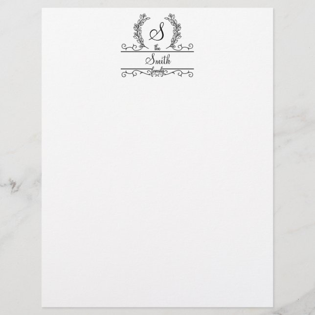 Papier à en-tête à lettre cursive avec nom de fami (Devant)