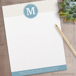 Papier À En-tête Avec Motif Chevrons Pastel Bleu et Linge Monogrammes personna