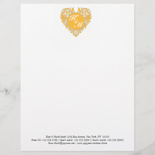 Papier À En-tête Avec Motif Coeur HeartyParty Jaune et blanc Damas