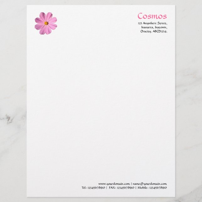 Papier À En-tête Avec Motif Cosmos roses (Devant)