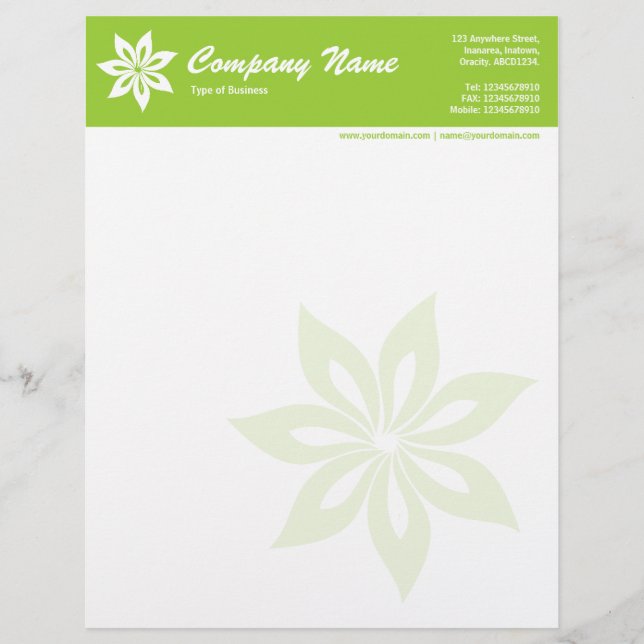 Papier À En-tête Avec Motif Fleur - Vert Martien (Devant)