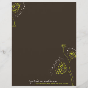 Papier À En-tête Avec Motif Fleurs de Chrysanthème Vert Élégant Chic Floral