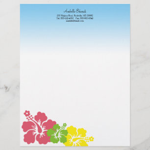 Papier À En-tête Avec Motif fleurs d'hibiscus hawaïens été tropical rose