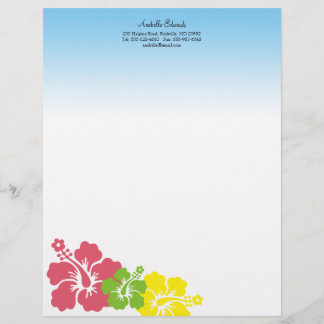 Papier À En-tête Avec Motif fleurs d'hibiscus hawaïens été tropical rose