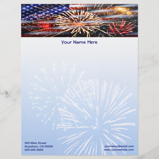 Papier À En-tête Avec Motif Les Etats-Unis diminuent et des feux d'artifice (Devant)
