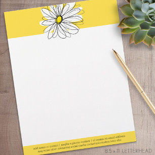Papier À En-tête Avec Motif Marguerite lunaire jaune et blanc avec texte perso