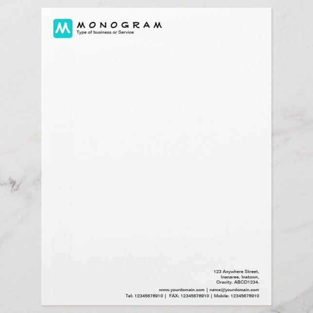 Papier À En-tête Avec Motif Monogramme Carré arrondi - Turquoise (Devant)