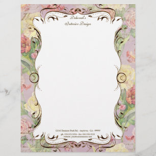 Papier À En-tête Avec Motif Papeterie florale de tulipe rose de pivoine de Les