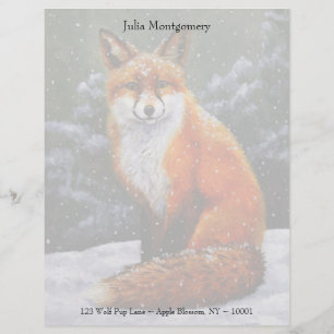 Papier À En-tête Avec Motif Renard rouge mignon en neige hivernale