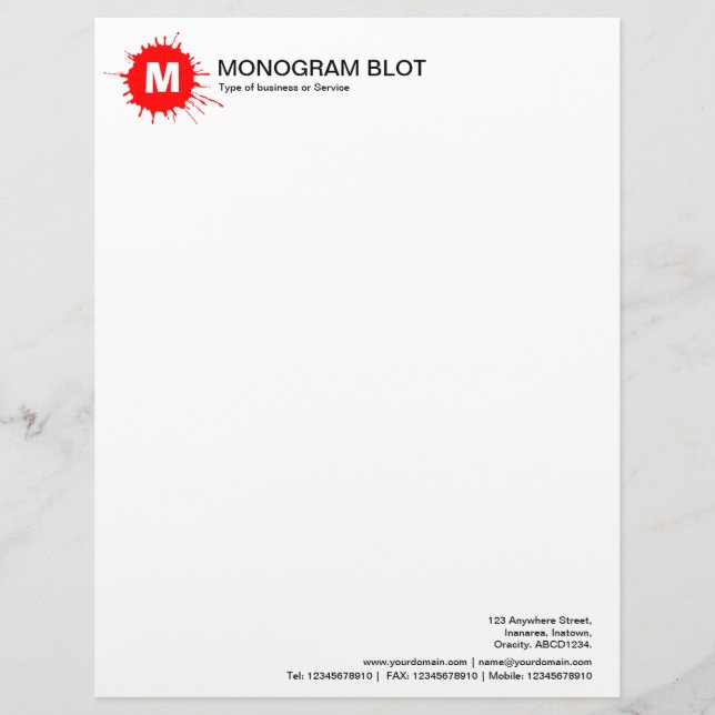 Papier À En-tête Avec Motif Tache de monogramme - rouge (Devant)