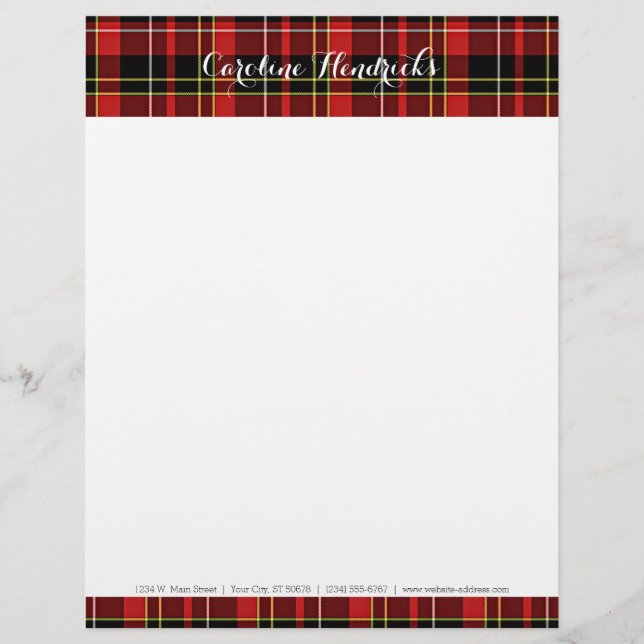 Papier À En-tête Avec Motif Tartan blanc jaune rouge classique personnalisé (Devant)