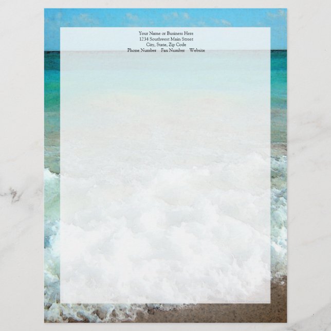 Papier À En-tête Avec Motif Vivant décor d'aquarelle de plage (Devant)
