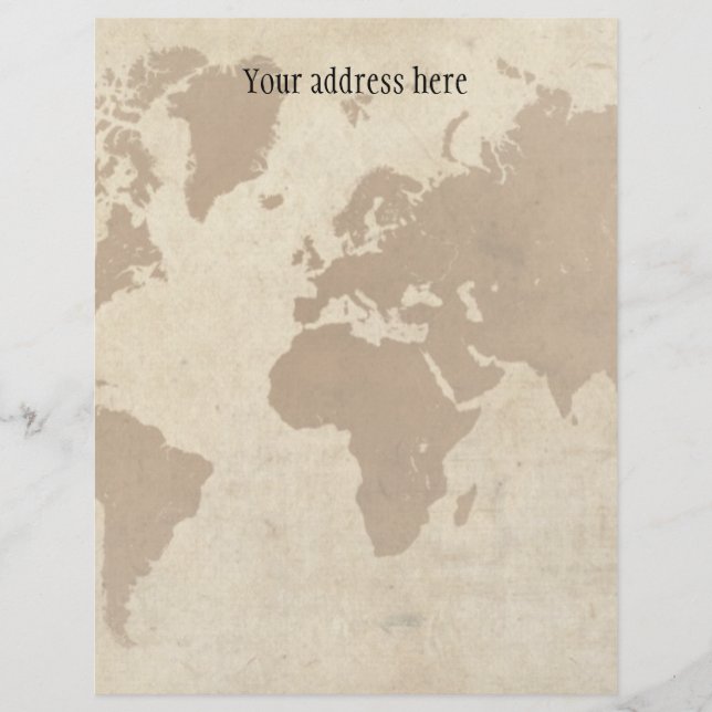 Papier À En-tête Carte fanée du monde de parchemin (Devant)