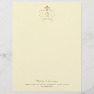 Papier À En-tête Champagne Gold Fleur de Lis Monogram