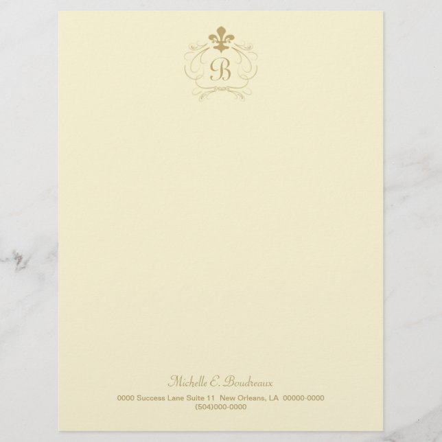 Papier À En-tête Champagne Gold Fleur de Lis Monogram (Devant)