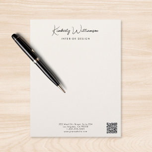 Papier à en-tête crème avec QR Code et signature d