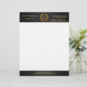Papier à en-tête d'avocat noir et or élégant Fer