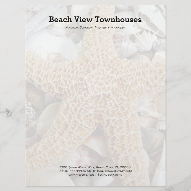 Papier à en-tête de bureau de plage Étoiles de mer (Devant)