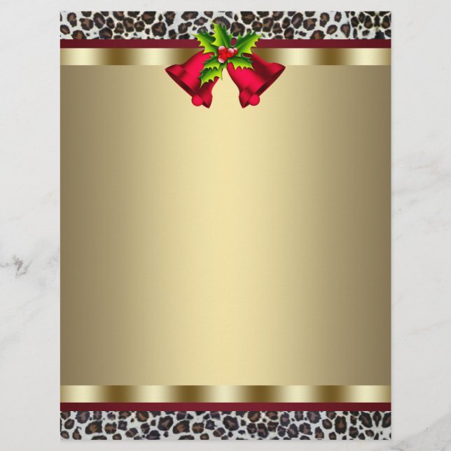 Papier à en-tête de Noël élégant or rouge léopard (Devant)