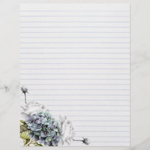 Papier à en-tête de roses blancs et d'hortensias