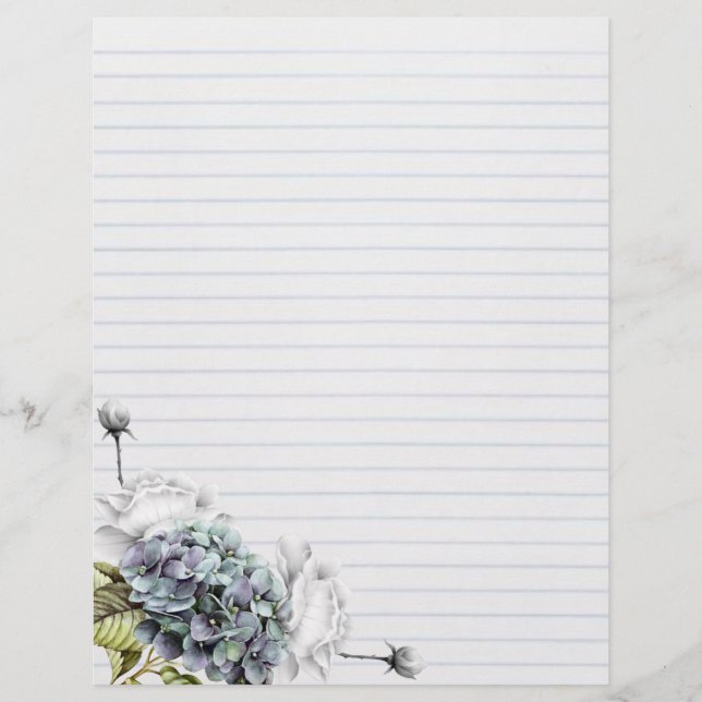 Papier à en-tête de roses blancs et d'hortensias (Devant)