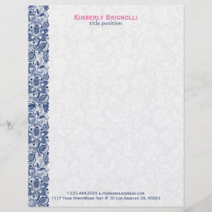 Papier À En-tête Dentelle Bleue Avec Damas Blancs