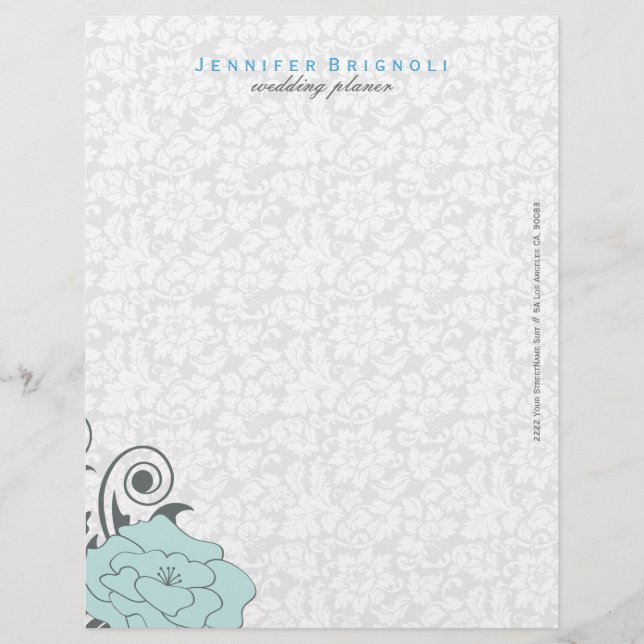Papier À En-tête Design Floral Blanc Et Gris Bleu (Devant)