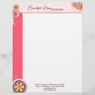 Papier À En-tête Élégant Asiatique Lotus Motif Pink Business