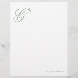 Papier à en-tête élégant monogramme vert sauge