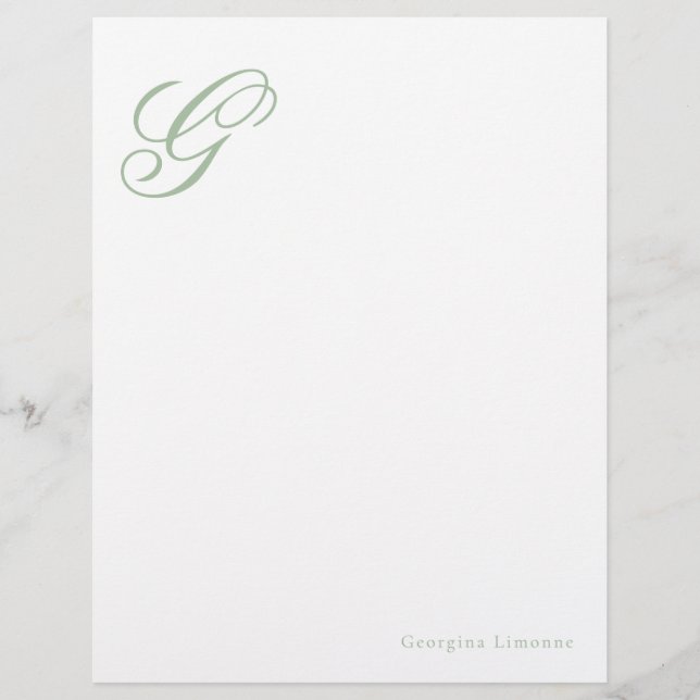 Papier à en-tête élégant monogramme vert sauge (Devant)