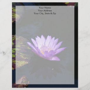 Papier À En-tête Fleur de lotus pourpre et nénuphars rayés