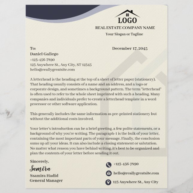 Papier à en-tête immobilier Gris sur mesure (Devant)