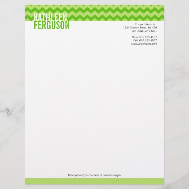 Papier À En-tête Motif chevron chic menthe vert deux tons design (Devant)