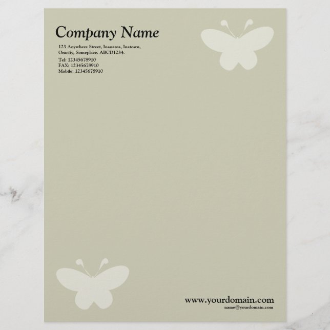 Papier À En-tête Papillon élégant - Beige chaud (Devant)