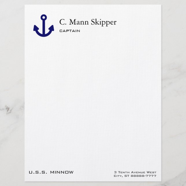 Papier À En-tête Personnalisable Ancre (Devant)