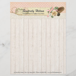 Papier À En-tête Personnalisable Bois rustique chic minable, dentelle vintage et