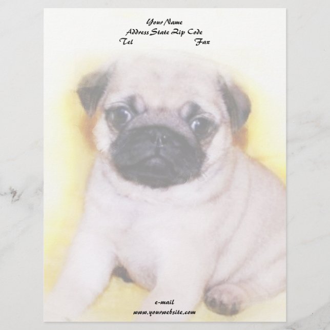 Papier À En-tête Personnalisable Chiot de carlin (Devant)