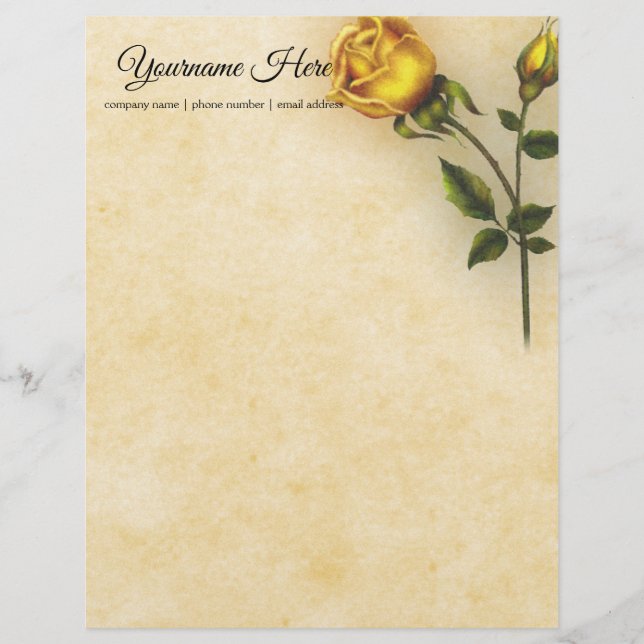 Papier À En-tête Personnalisable Créez votre propre rose jaune (Devant)