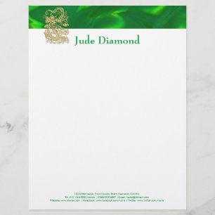 Papier À En-tête Personnalisable Dragon doré embouti sur Satin vert